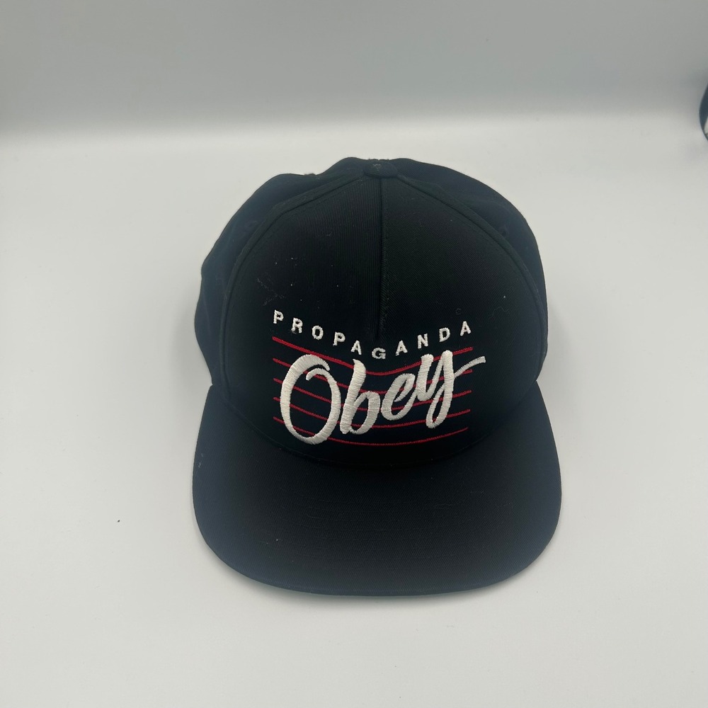 Obey Snapback Hat Mens OSFM Black Propaganda Embroidered Flat Brim Cap